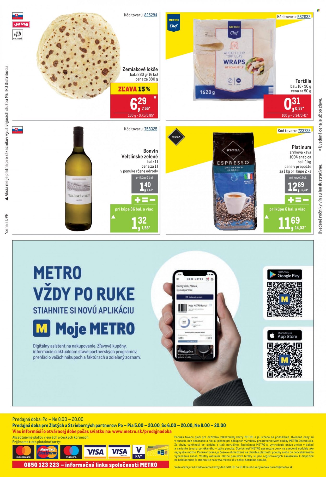thumbnail - Leták Metro - 22.6.2022 - 5.7.2022 - Produkty v akcii - lokše, zemiakové lokše, tortilla, káva, zrnková káva, alkohol, biele víno, Veltlínske zelené, víno. Strana 32.