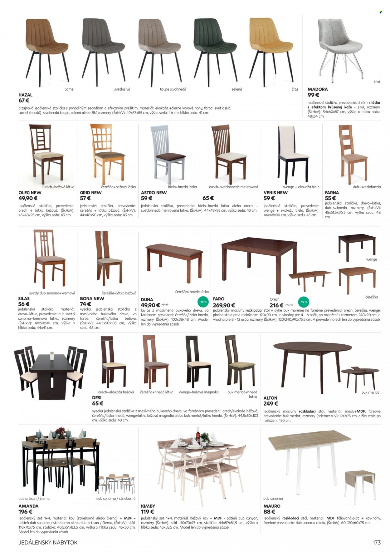 thumbnail - Leták Kondela - Produkty v akcii - jedálenská súprava, stôl, rozkladací stôl, jedálenská stolička, stolička, lavica. Strana 173.