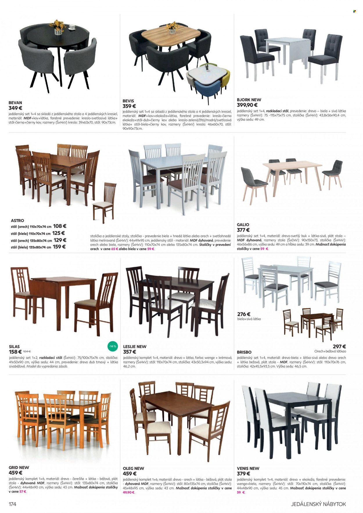 thumbnail - Leták Kondela - Produkty v akcii - jedálenská súprava, jedálenský stôl, stôl, rozkladací stôl, stolička, kreslo. Strana 174.