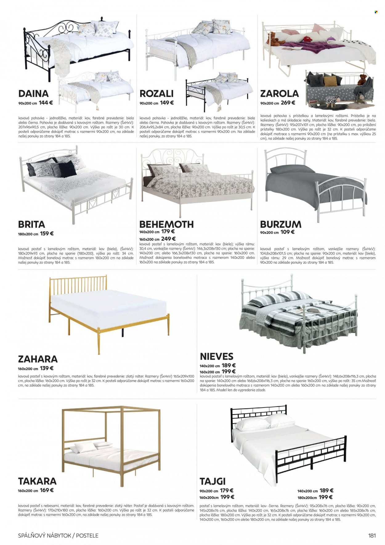 thumbnail - Leták Kondela - Produkty v akcii - Brita, pohovka, posteľ, jednolôžko, kovová posteľ. Strana 181.