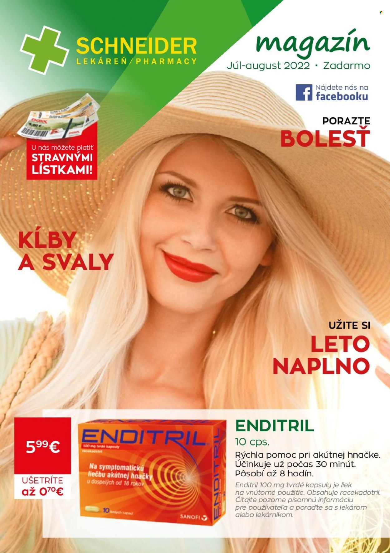 Leták Schneider Lekáreň - 1.7.2022 - 31.8.2022. Strana 1