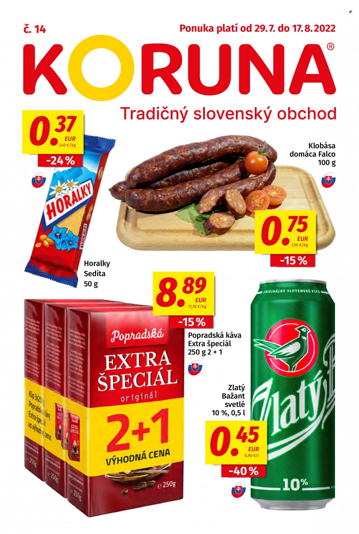 Leták Potraviny KORUNA - 29.7.2022 - 17.8.2022. Strana 1