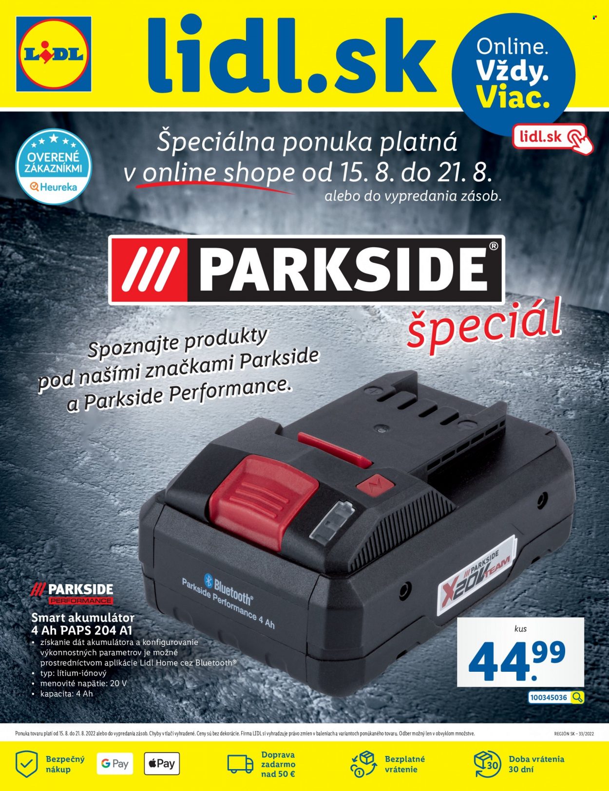 Leták Lidl - 15.8.2022 - 21.8.2022. Strana 1