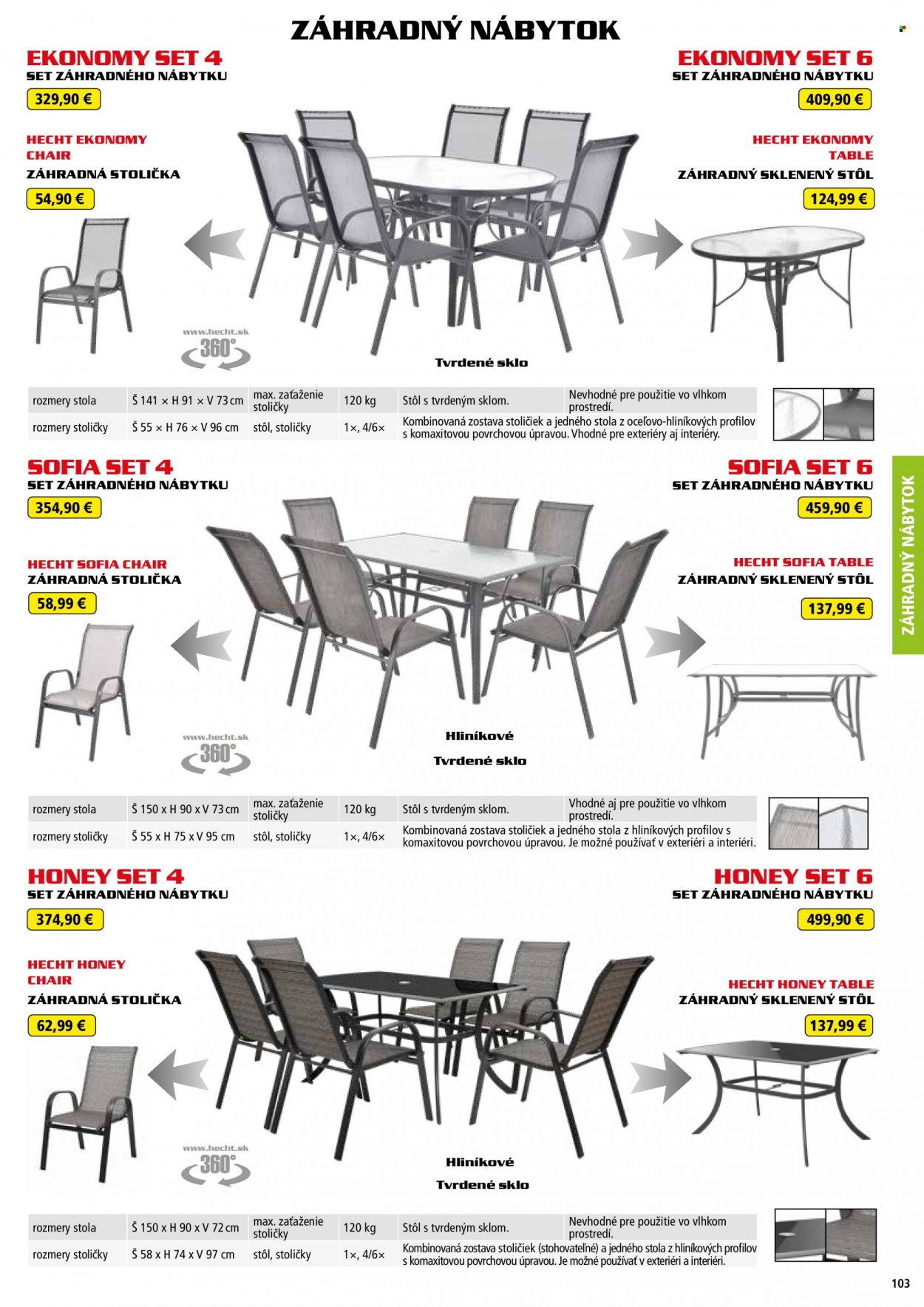 thumbnail - Leták Hecht - 14.8.2022 - 28.2.2023 - Produkty v akcii - Hecht, zahradný nábytok, stôl, záhradný stôl, stolička, záhradná stolička. Strana 103.