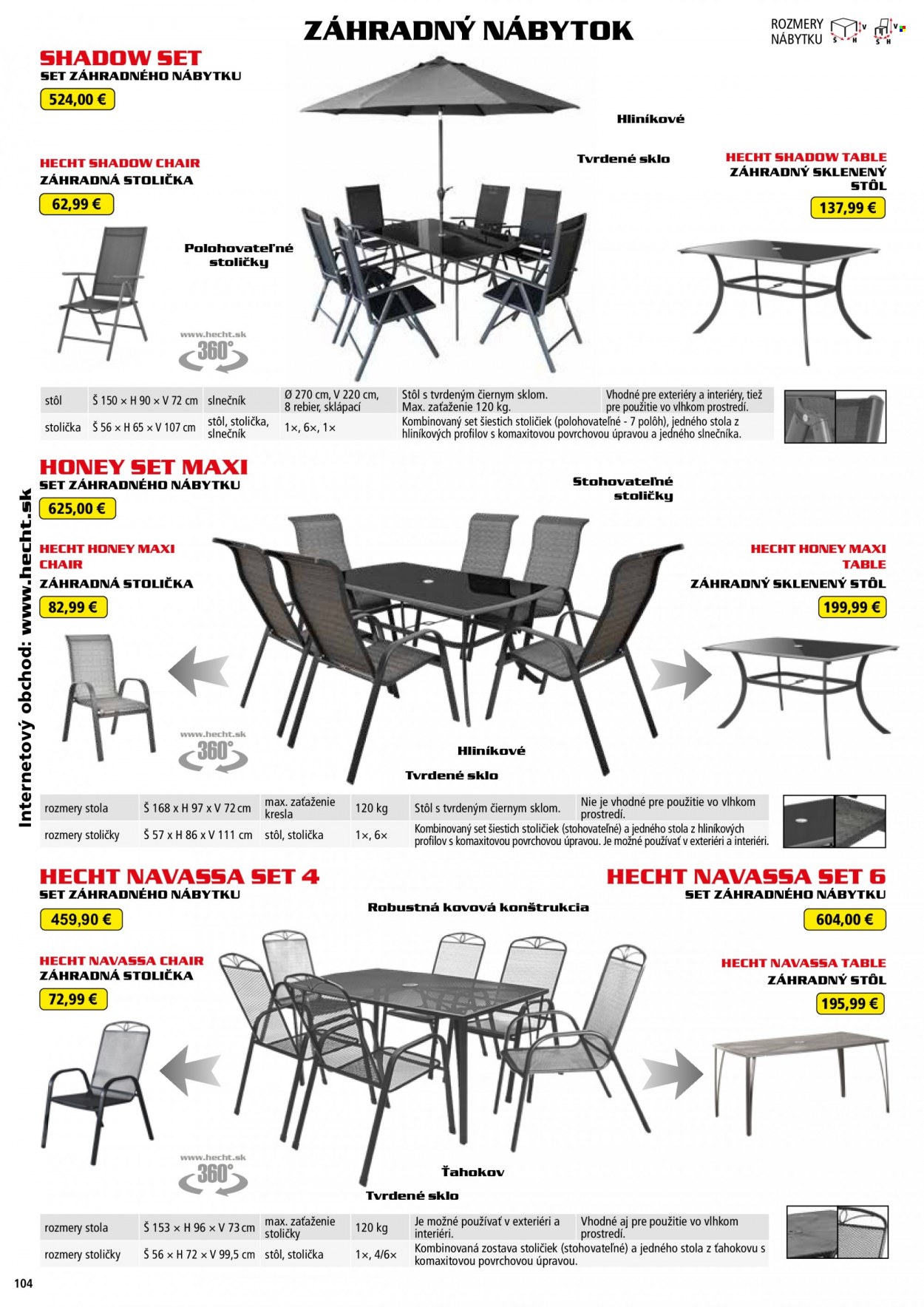thumbnail - Leták Hecht - 14.8.2022 - 28.2.2023 - Produkty v akcii - Hecht, zahradný nábytok, stôl, záhradný stôl, stolička, kreslo, záhradná stolička, slnečník. Strana 104.