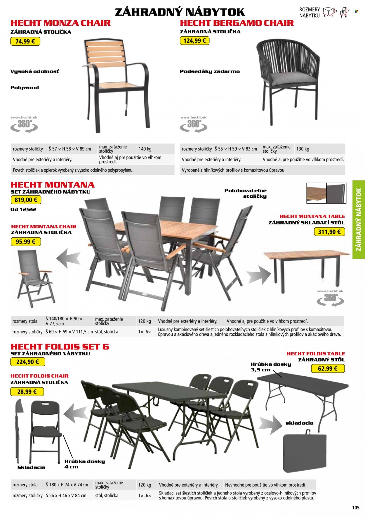 thumbnail - Leták Hecht - 14.8.2022 - 28.2.2023 - Produkty v akcii - Hecht, zahradný nábytok, stôl, záhradný stôl, stolička, záhradná stolička. Strana 105.