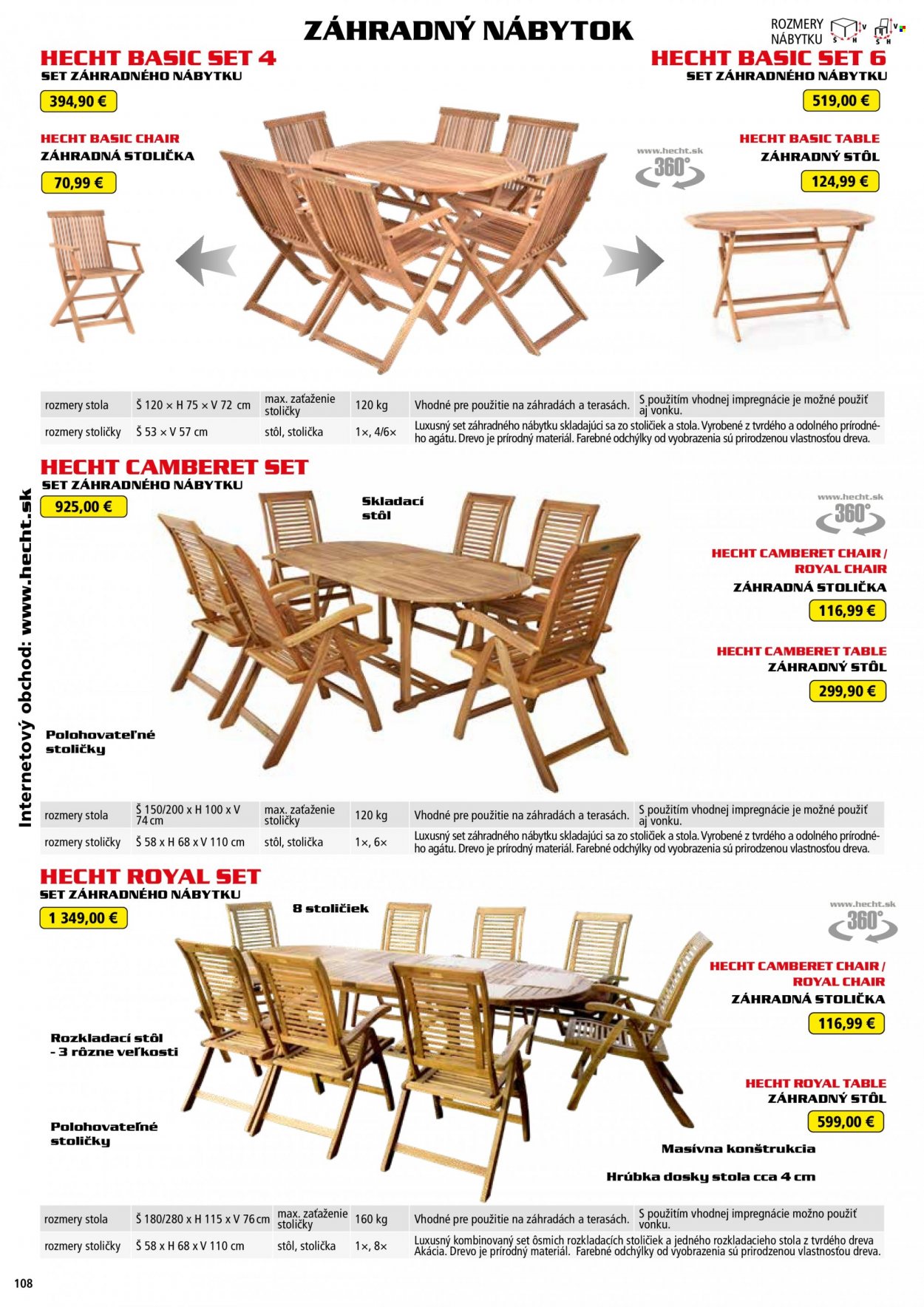 thumbnail - Leták Hecht - 14.8.2022 - 28.2.2023 - Produkty v akcii - Hecht, zahradný nábytok, stôl, záhradný stôl, stolička, záhradná stolička. Strana 108.