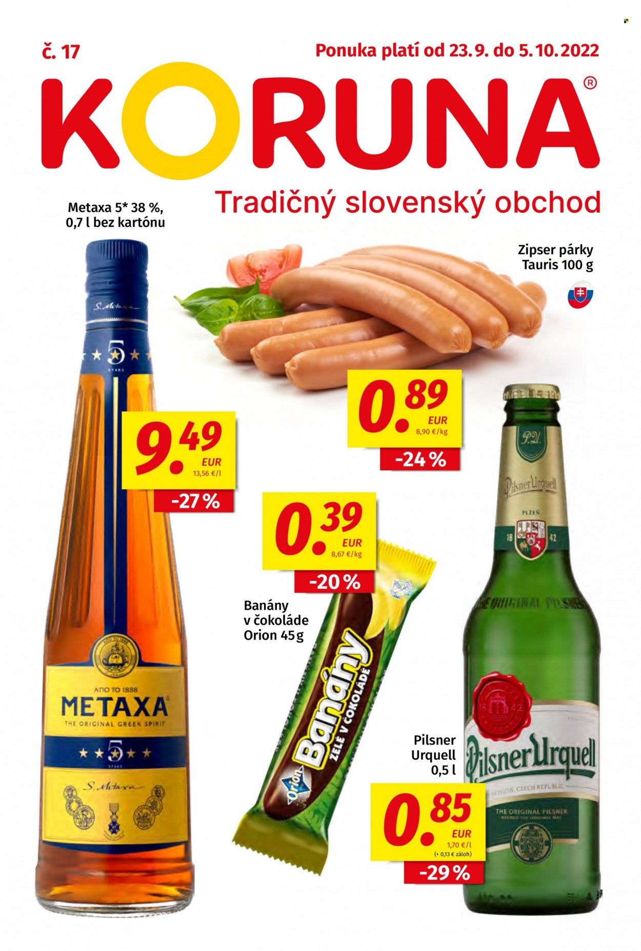 Leták Potraviny KORUNA - 23.9.2022 - 5.10.2022. Strana 1