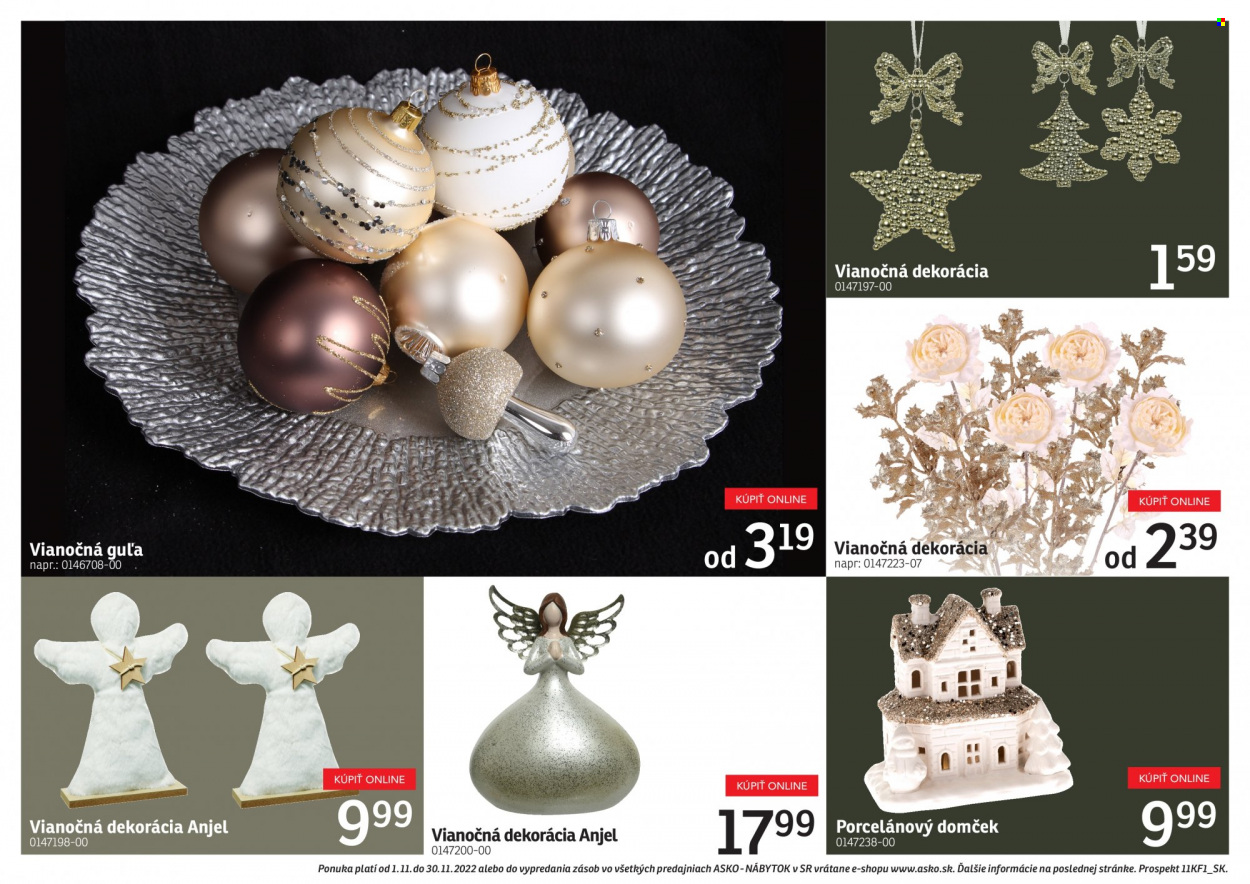 thumbnail - Leták Asko Nábytok - 1.11.2022 - 30.11.2022 - Produkty v akcii - vianočná dekorácia, vianočné gule, dekoračná figúrka, dekorácie, anjel. Strana 2.