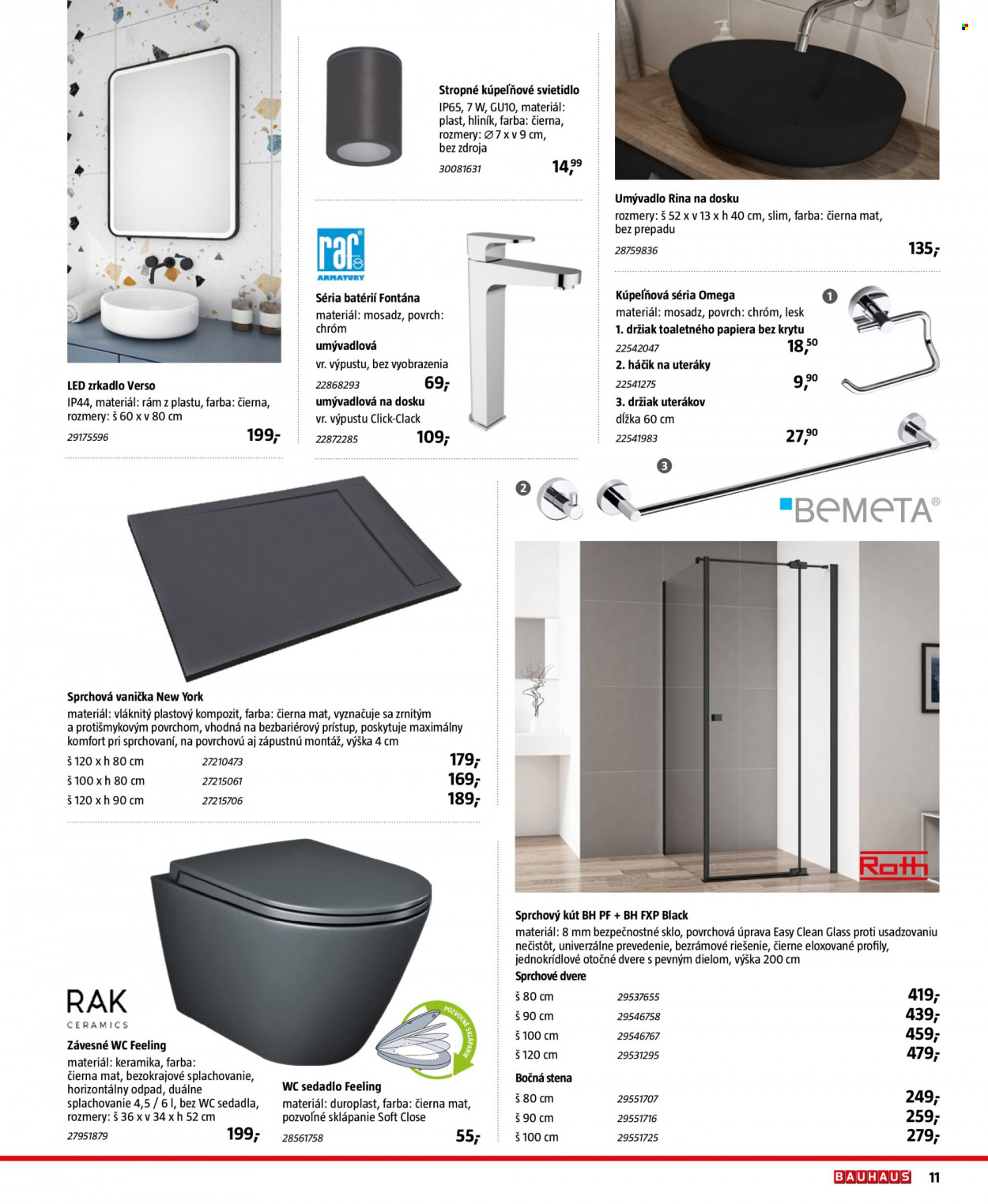 thumbnail - Leták Bauhaus - 5.11.2022 - 31.3.2023 - Produkty v akcii - háčik, zrkadlo, závesné wc, umývadlo, WC sedadlo, kúpelňové svietidlo, svietidlo, dvere. Strana 11.