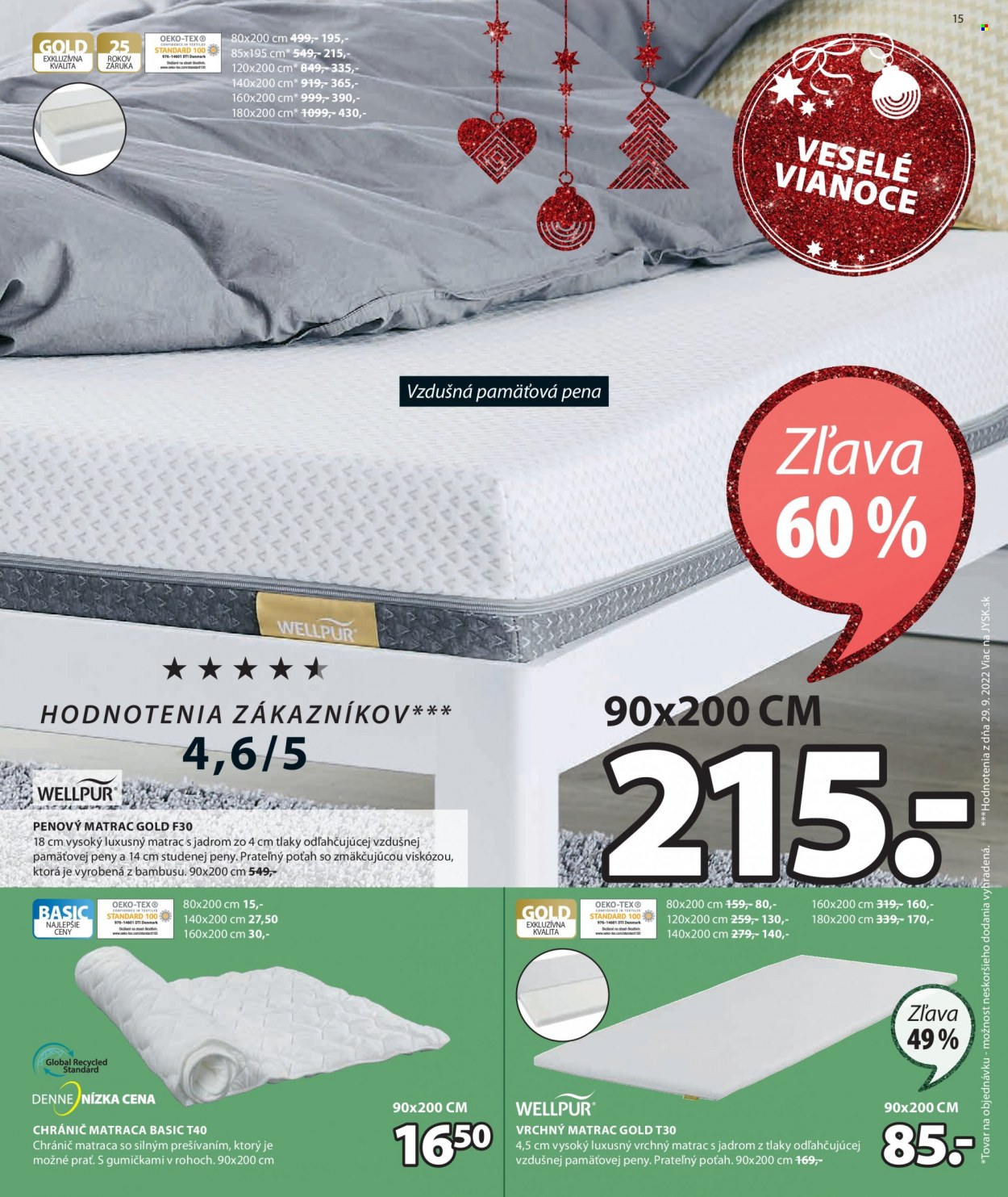 thumbnail - Leták JYSK - 9.11.2022 - 27.11.2022 - Produkty v akcii - ochrana na matrac, matrac, penový matrac. Strana 15.