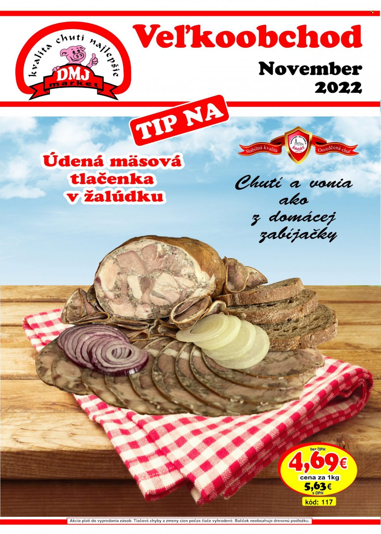 thumbnail - Leták DMJ market - 1.11.2022 - 30.11.2022 - Produkty v akcii - tlačenka, Cien. Strana 1.
