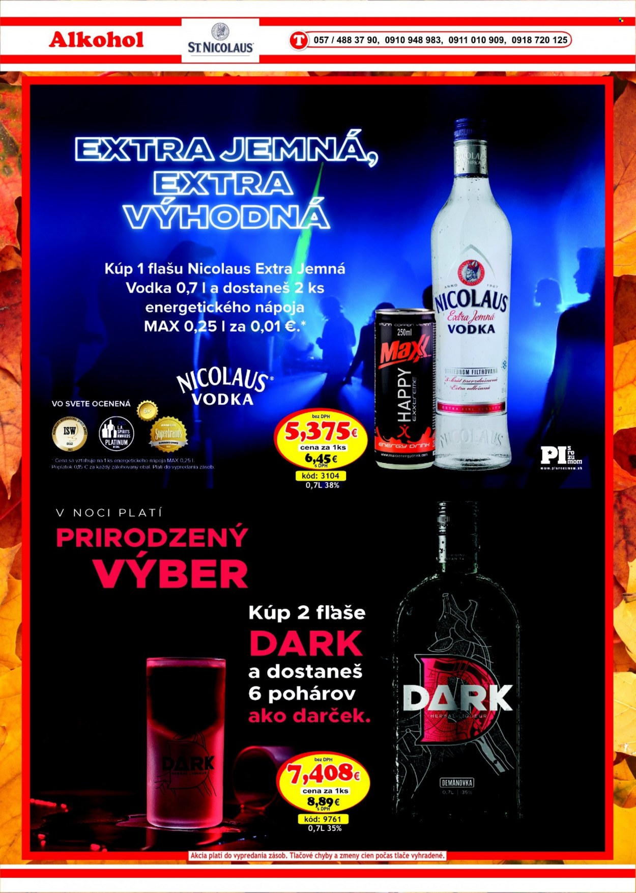thumbnail - Leták DMJ market - 1.11.2022 - 30.11.2022 - Produkty v akcii - energetický nápoj, alkohol, vodka, bylinný likér, Demänovka, St. Nicolaus, Happy, Cien. Strana 36.