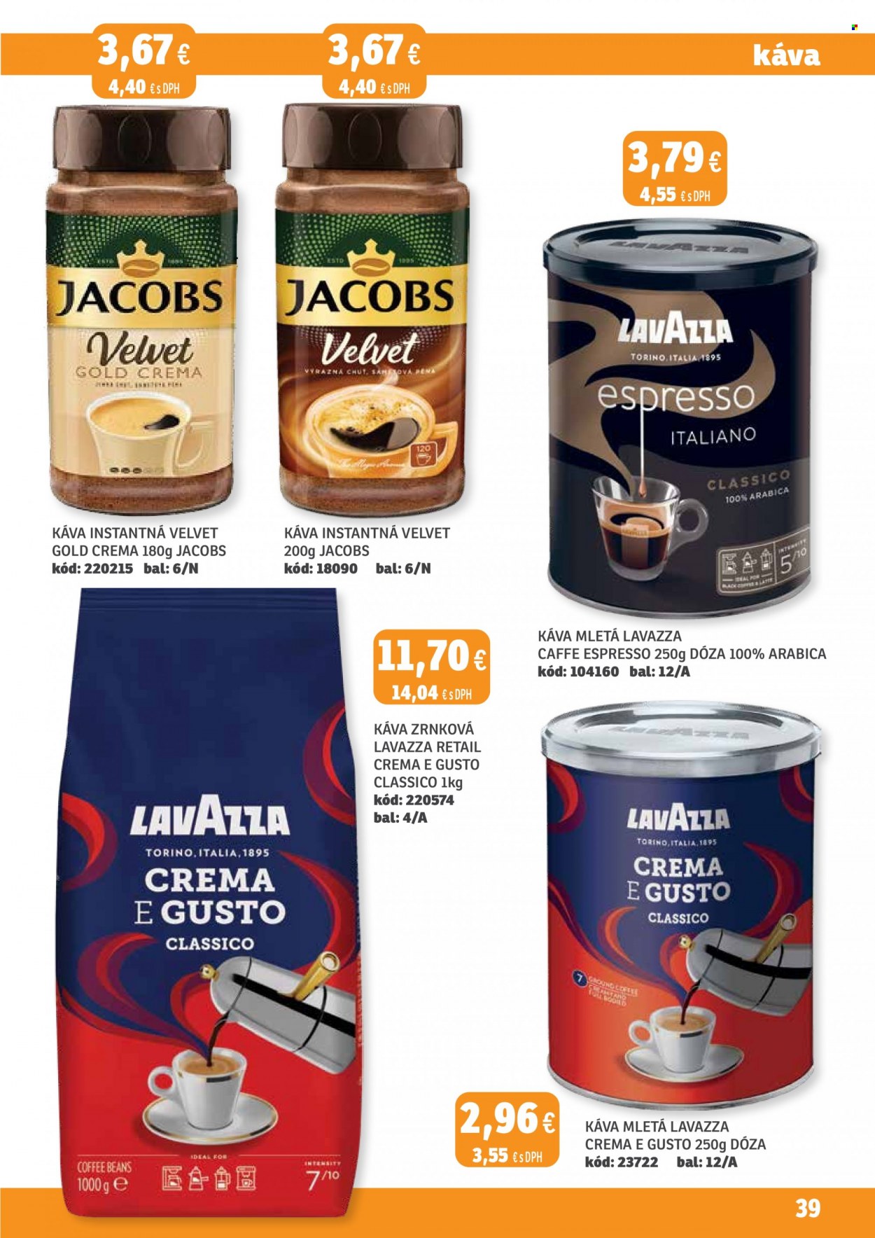 thumbnail - Leták Labaš - 18.11.2022 - 1.12.2022 - Produkty v akcii - Espresso, zrnková káva, instantná káva, Jacobs, káva, Lavazza, Jacobs Velvet, mletá káva. Strana 39.