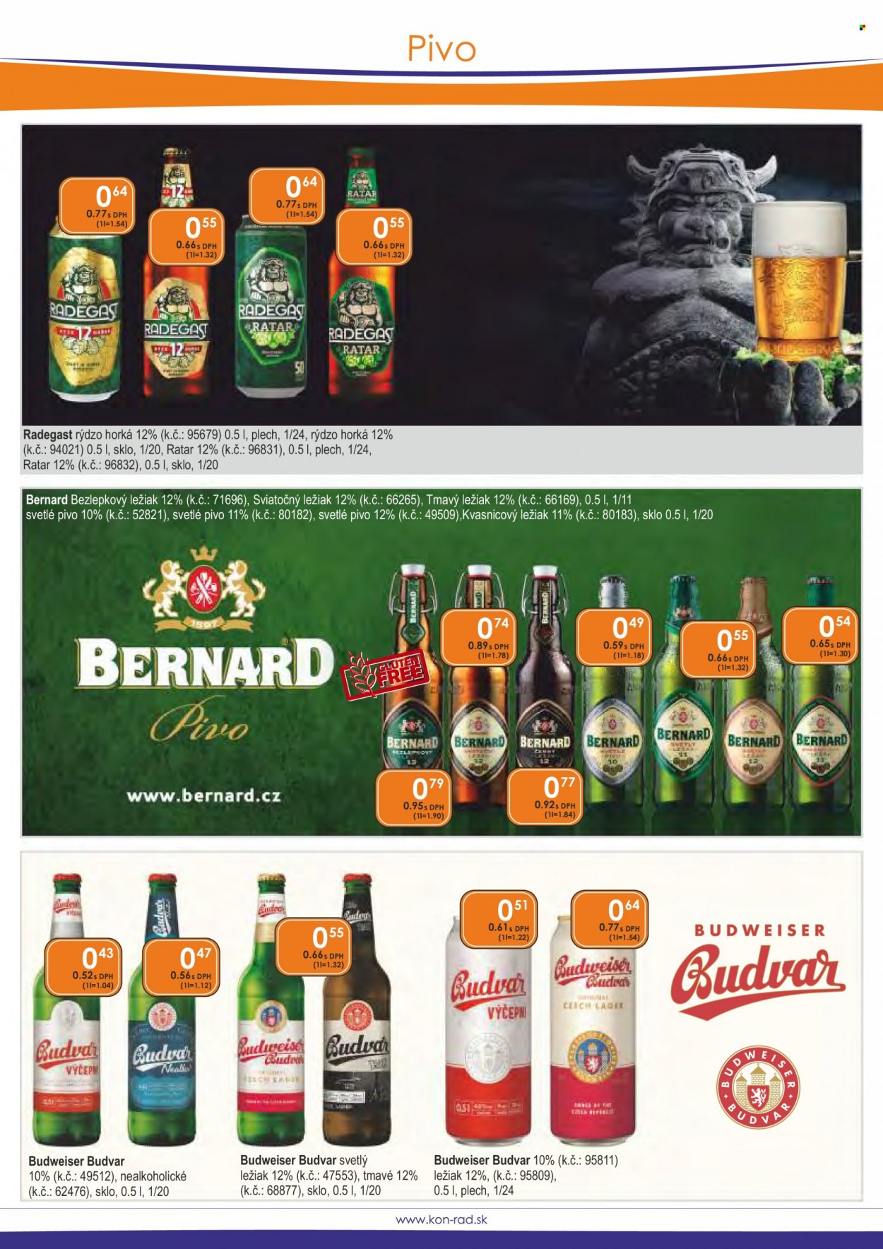 thumbnail - Leták KON-RAD - 1.12.2022 - 31.12.2022 - Produkty v akcii - alkohol, Budvar, ležiak, svetlý ležiak, svetlé pivo, tmavé pivo, pivo, Radegast, Bernard. Strana 42.