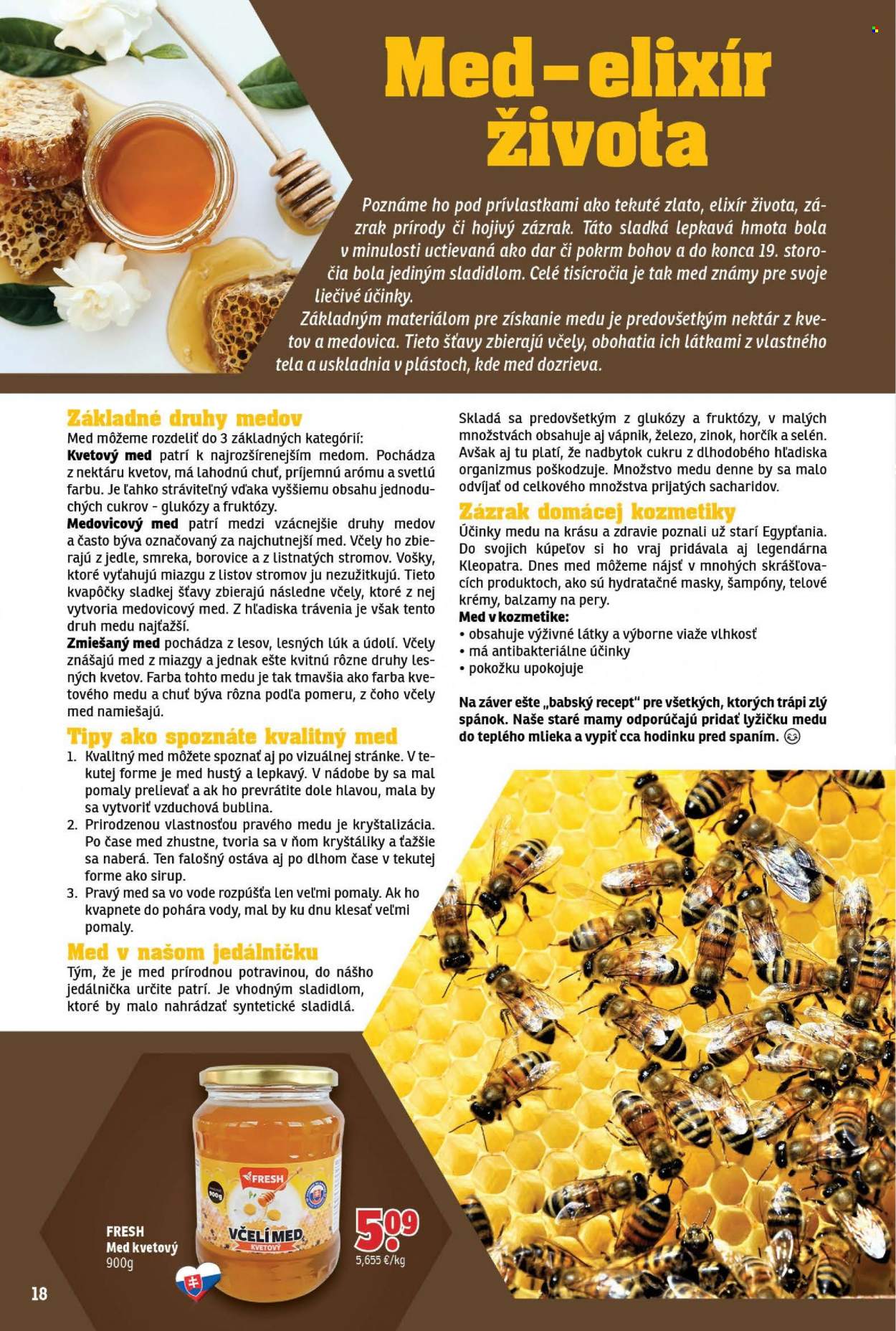 thumbnail - Leták FRESH - 9.12.2022 - 31.12.2022 - Produkty v akcii - med, med kvetový, ovocný nektár, šampón, zinok, selén, horčík, železo. Strana 18.