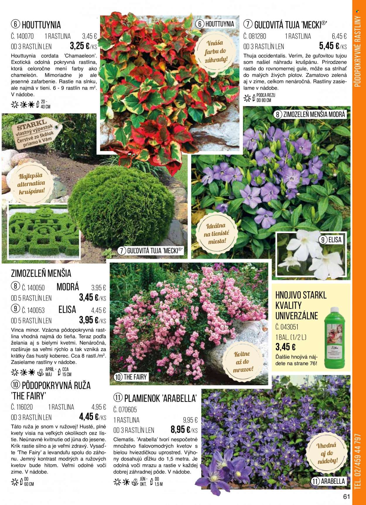 thumbnail - Leták Starkl - Produkty v akcii - hnojivo, vonkajšie rastliny, ruža, tuja, kvetinová dekorácia. Strana 61.