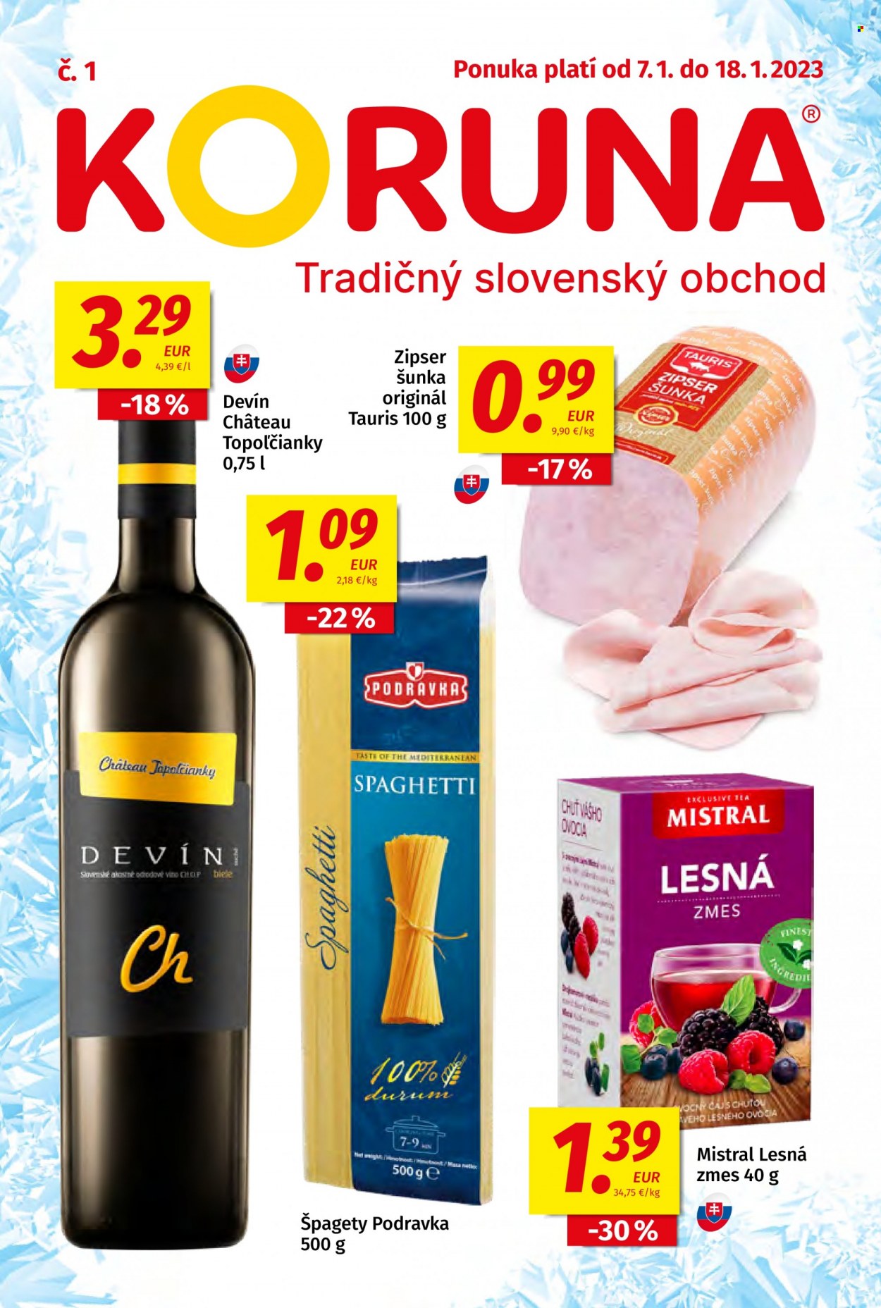 Leták Potraviny KORUNA - 7.1.2023 - 18.1.2023. Strana 1