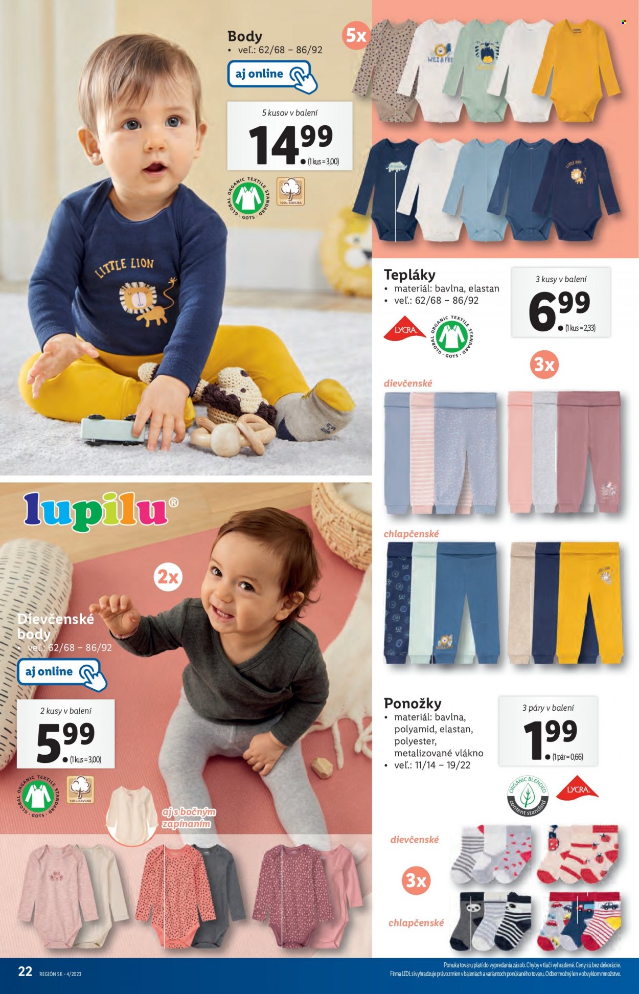 thumbnail - Leták Lidl - 23.1.2023 - 29.1.2023 - Produkty v akcii - detské body, tepláky, detské ponožky, ponožky, LUPILU. Strana 22.