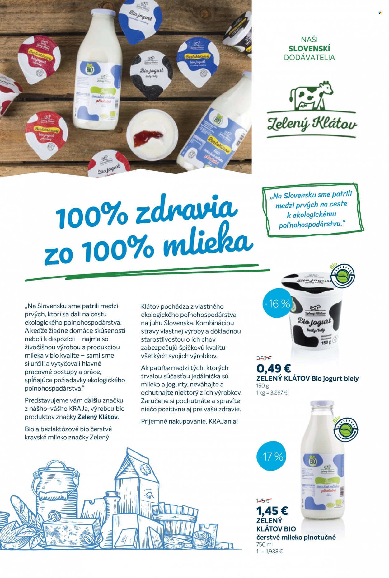 thumbnail - Leták Kraj - 9.2.2023 - 15.2.2023 - Produkty v akcii - Zelený Klátov, jogurt, biely jogurt, mlieko, čerstvé mlieko, plnotučné mlieko. Strana 2.
