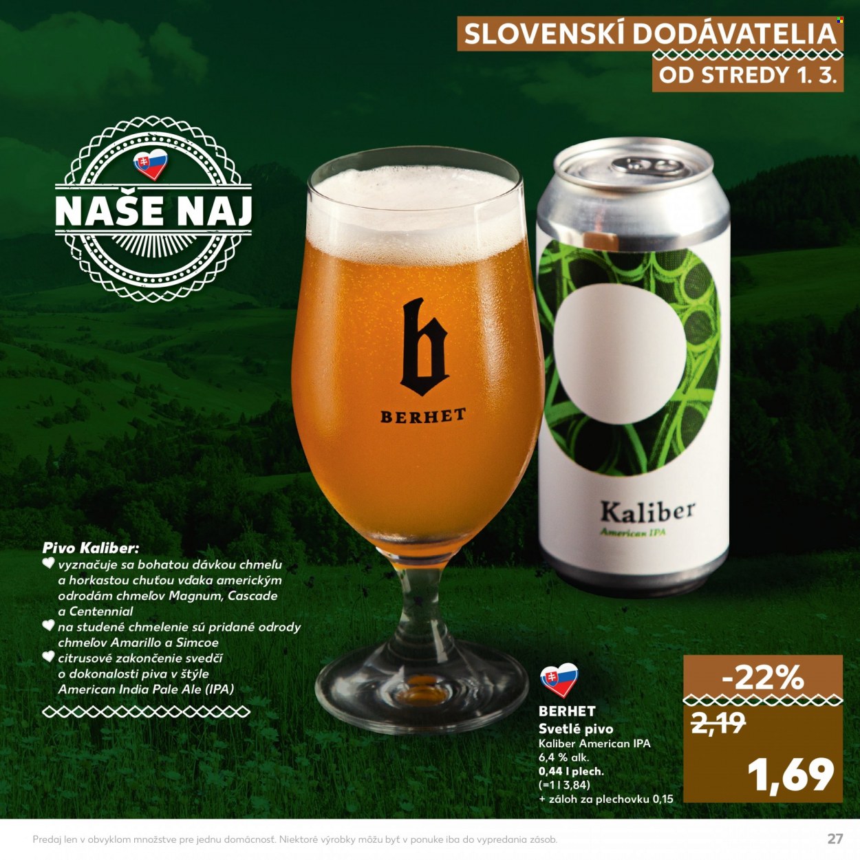 thumbnail - Leták Kaufland - 1.3.2023 - 31.3.2023 - Produkty v akcii - alkohol, IPA, pivo, svetlé pivo. Strana 27.