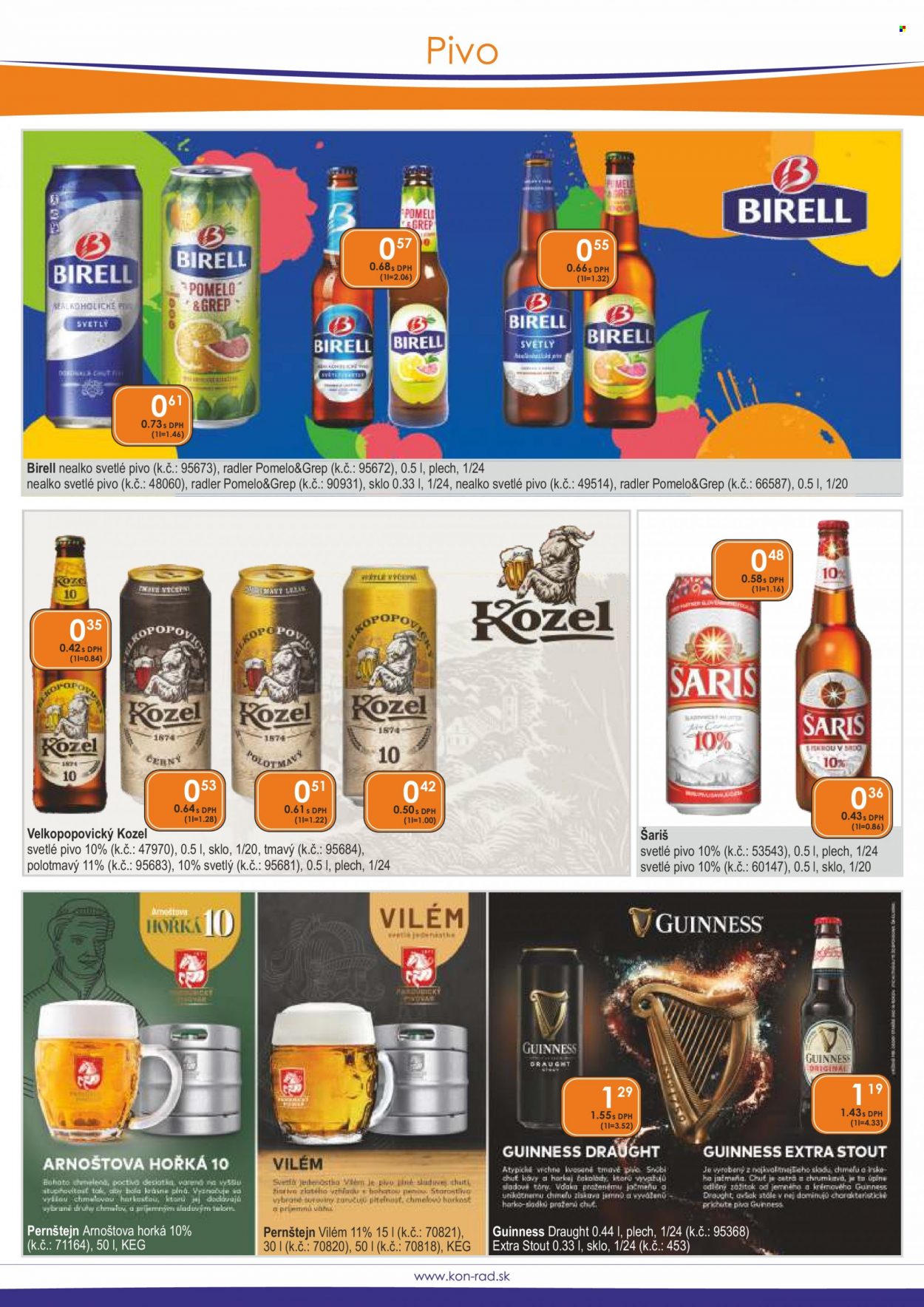 thumbnail - Leták KON-RAD - 1.3.2023 - 31.3.2023 - Produkty v akcii - Prima, čokoláda, alkohol, Radler, nealkoholické pivo, Birell, Šariš, Velkopopovický Kozel, svetlé pivo, pivo, Guinness. Strana 37.
