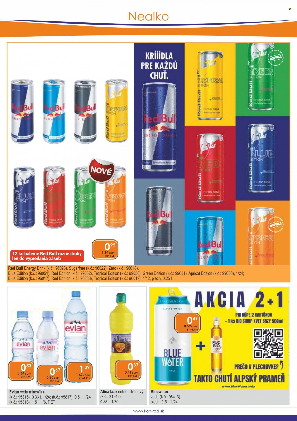 thumbnail - Leták KON-RAD - 1.3.2023 - 31.3.2023 - Produkty v akcii - sirup, energetický nápoj, Red Bull, minerálna voda, Evian, voda. Strana 41.