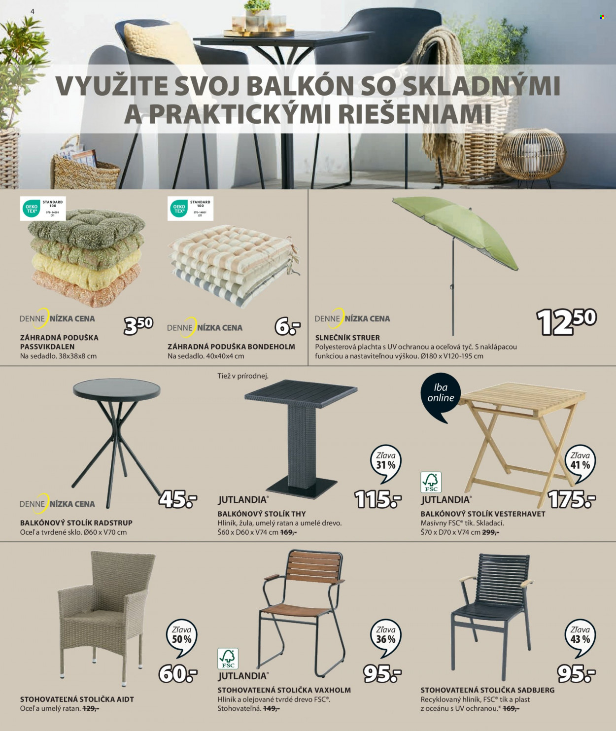 thumbnail - Leták JYSK - 22.3.2023 - 11.4.2023 - Produkty v akcii - slnečník, podsedák, stolík, stolička, záhradná stolička. Strana 4.