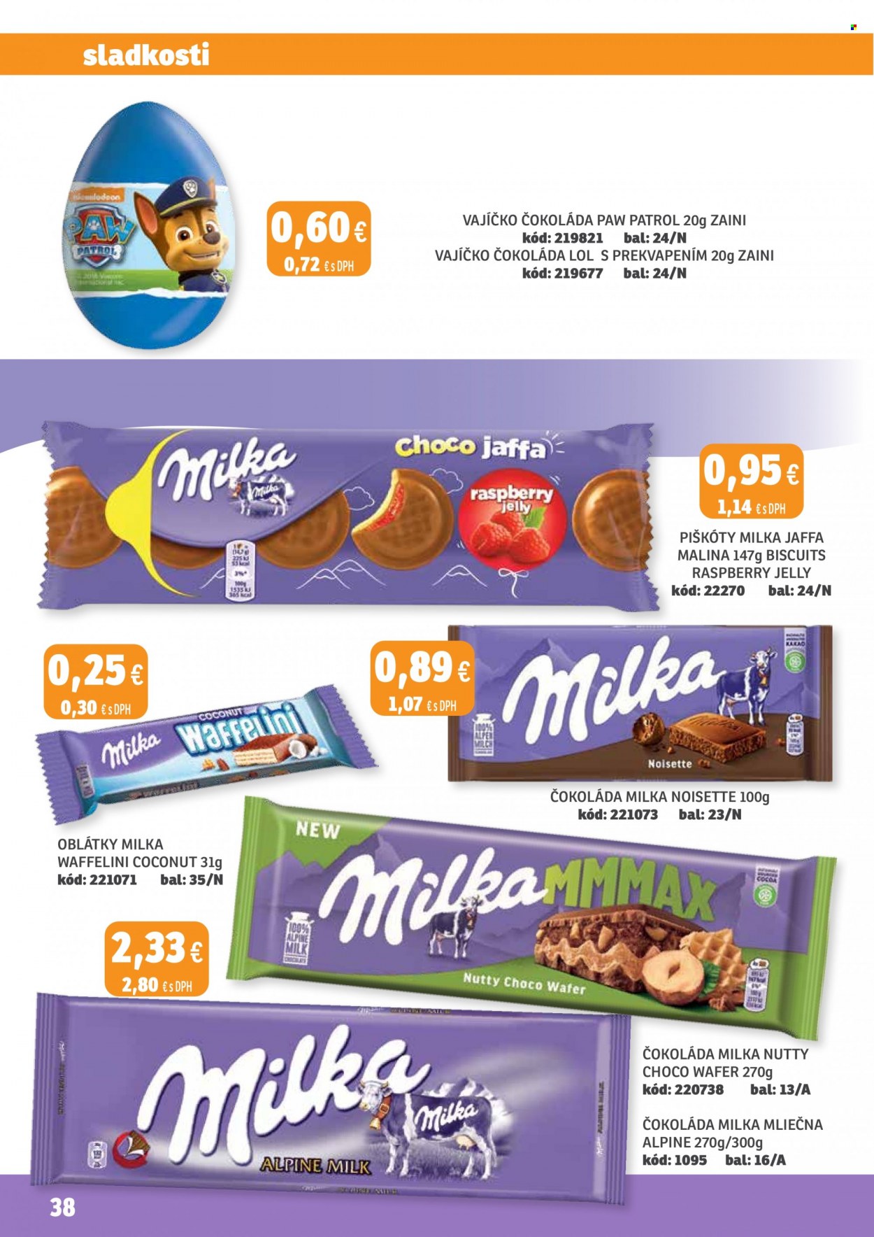thumbnail - Leták Labaš - 24.3.2023 - 6.4.2023 - Produkty v akcii - oblátka, Milka, čokoláda, Paw Patrol, piškóty, mliečna čokoláda, čokopiškóty. Strana 38.