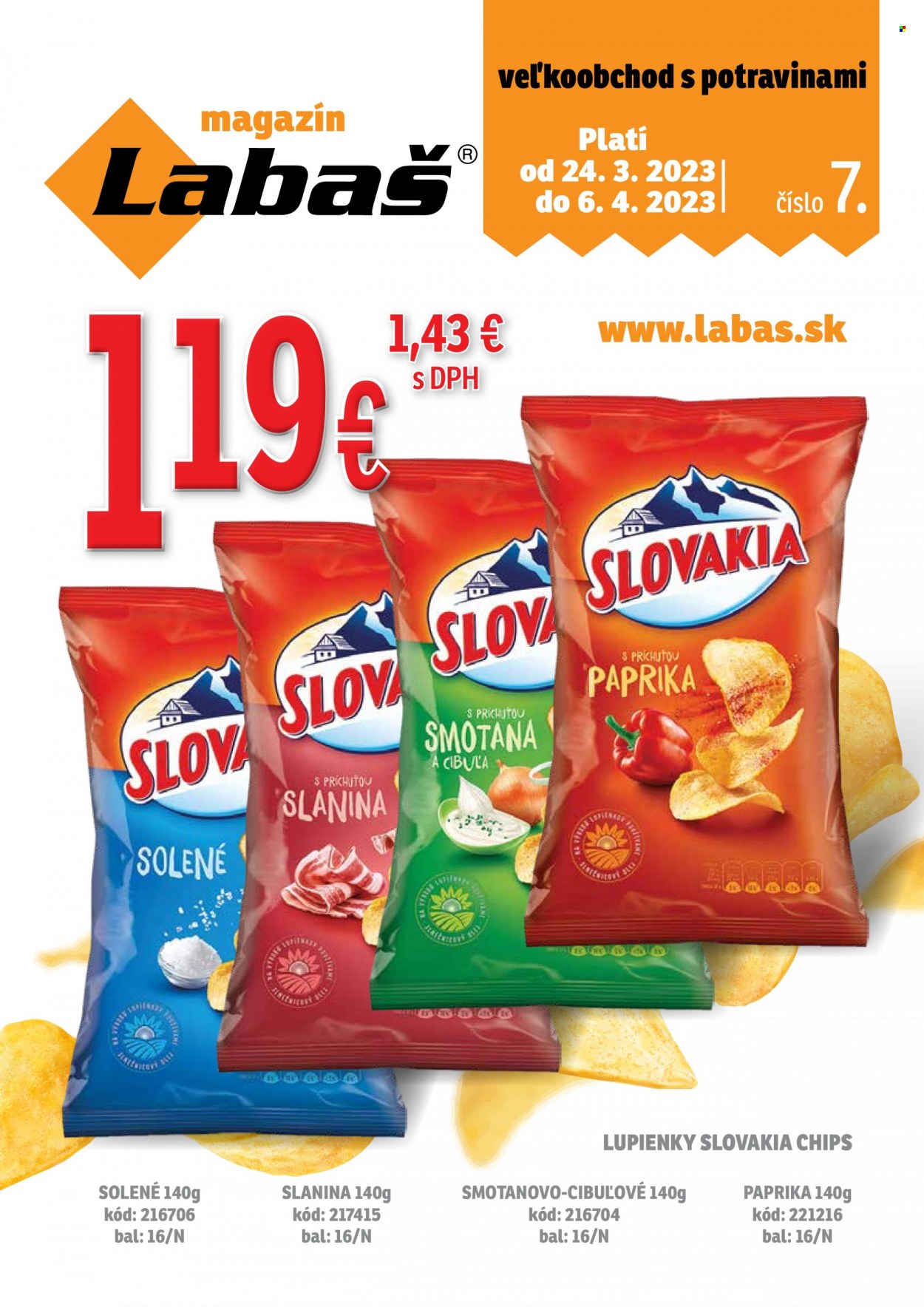 thumbnail - Leták Labaš - 24.3.2023 - 6.4.2023 - Produkty v akcii - chipsy, Slovakia Chips. Strana 72.