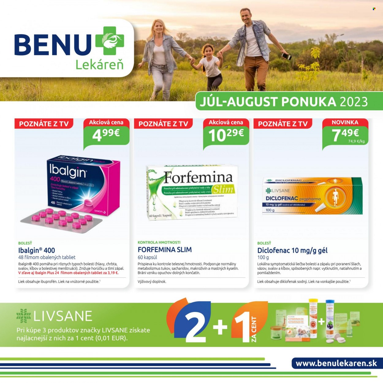 Leták BENU Lekáreň - 1.7.2023 - 31.8.2023. Strana 1