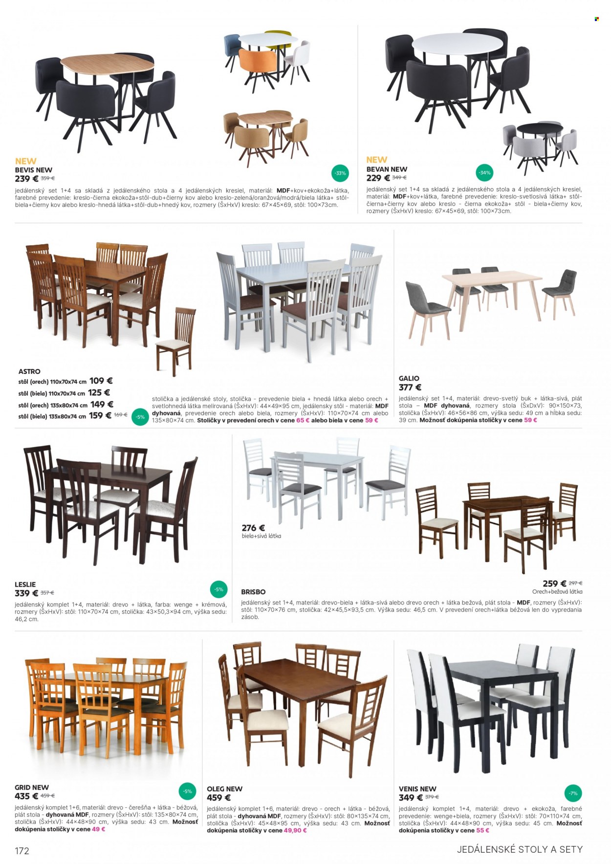 thumbnail - Leták Kondela - Produkty v akcii - jedálenská súprava, jedálenský stôl, stôl, stolička, kreslo. Strana 172.