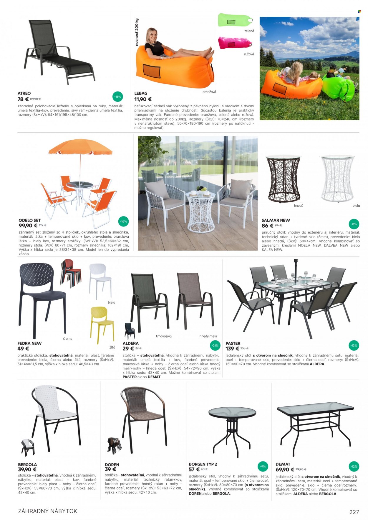 thumbnail - Leták Kondela - Produkty v akcii - jedálenský stôl, stôl, stolička, sedací vankúš, ležadlo, príručný stolík, stolík, zahradný nábytok. Strana 227.