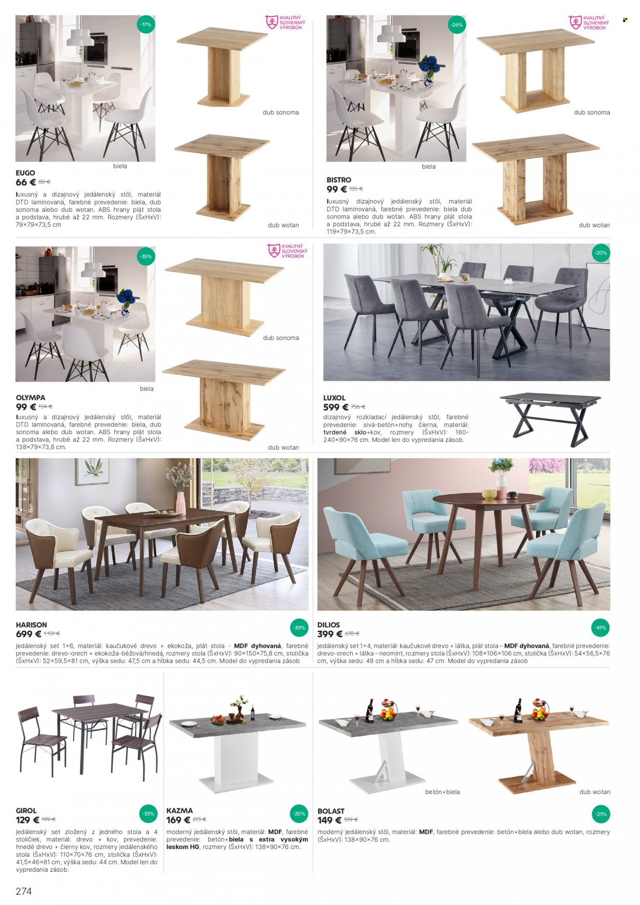 thumbnail - Leták Kondela - Produkty v akcii - jedálenská súprava, jedálenský stôl, stôl, stolička. Strana 274.