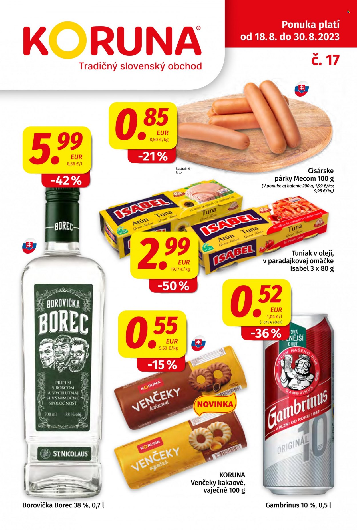 Leták Potraviny KORUNA - 18.8.2023 - 30.8.2023. Strana 1