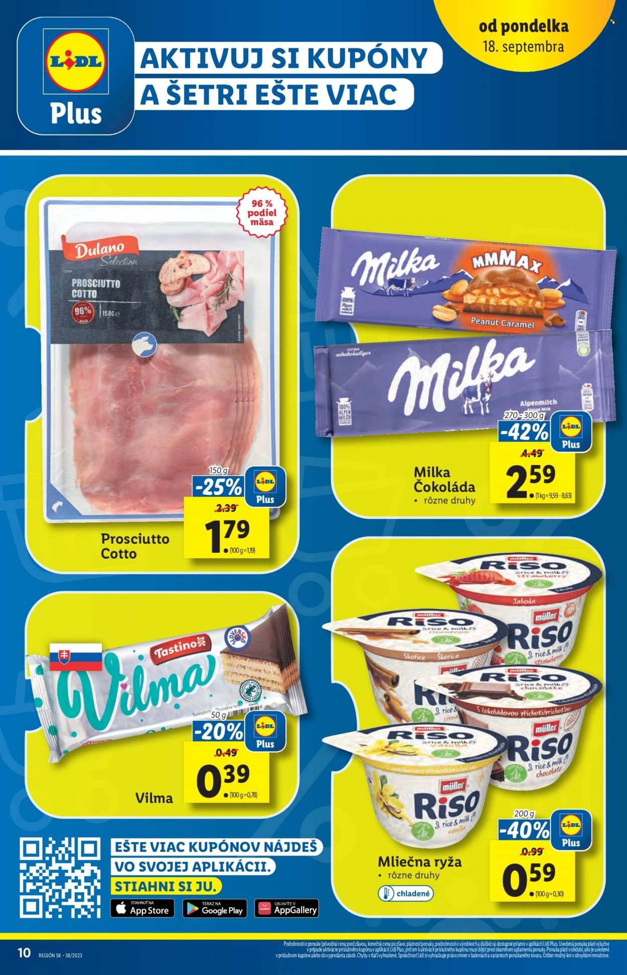 Leták Lidl - 18.9.2023 - 24.9.2023 - Produkty v akcii - čokoláda, Milka, prosciutto, šunka, oblátka, mliečna ryža. Strana 11.