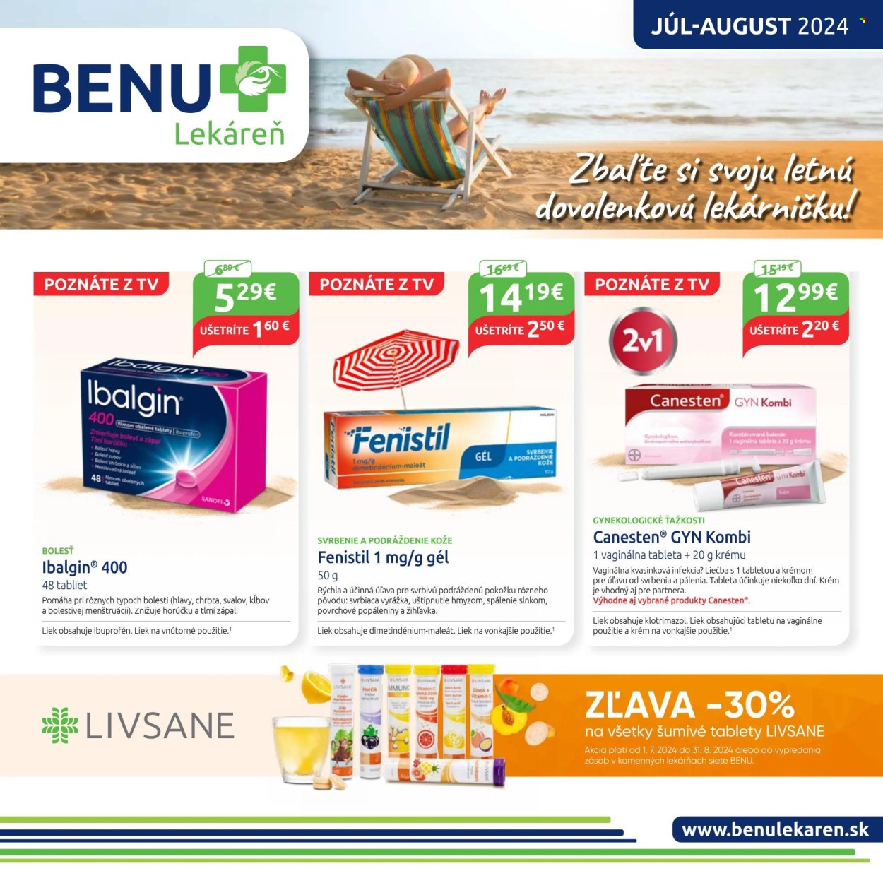Leták BENU Lekáreň - 1.7.2024 - 31.8.2024. Strana 1