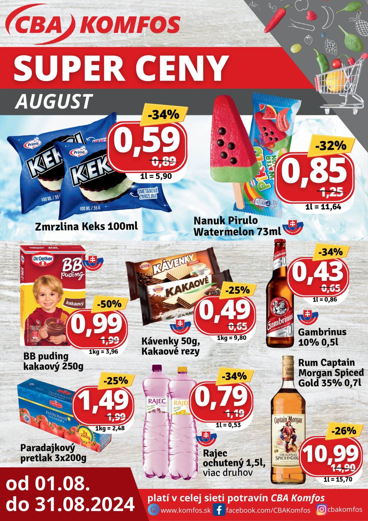 Leták CBA Komfos - 1.8.2024 - 31.8.2024. Strana 1
