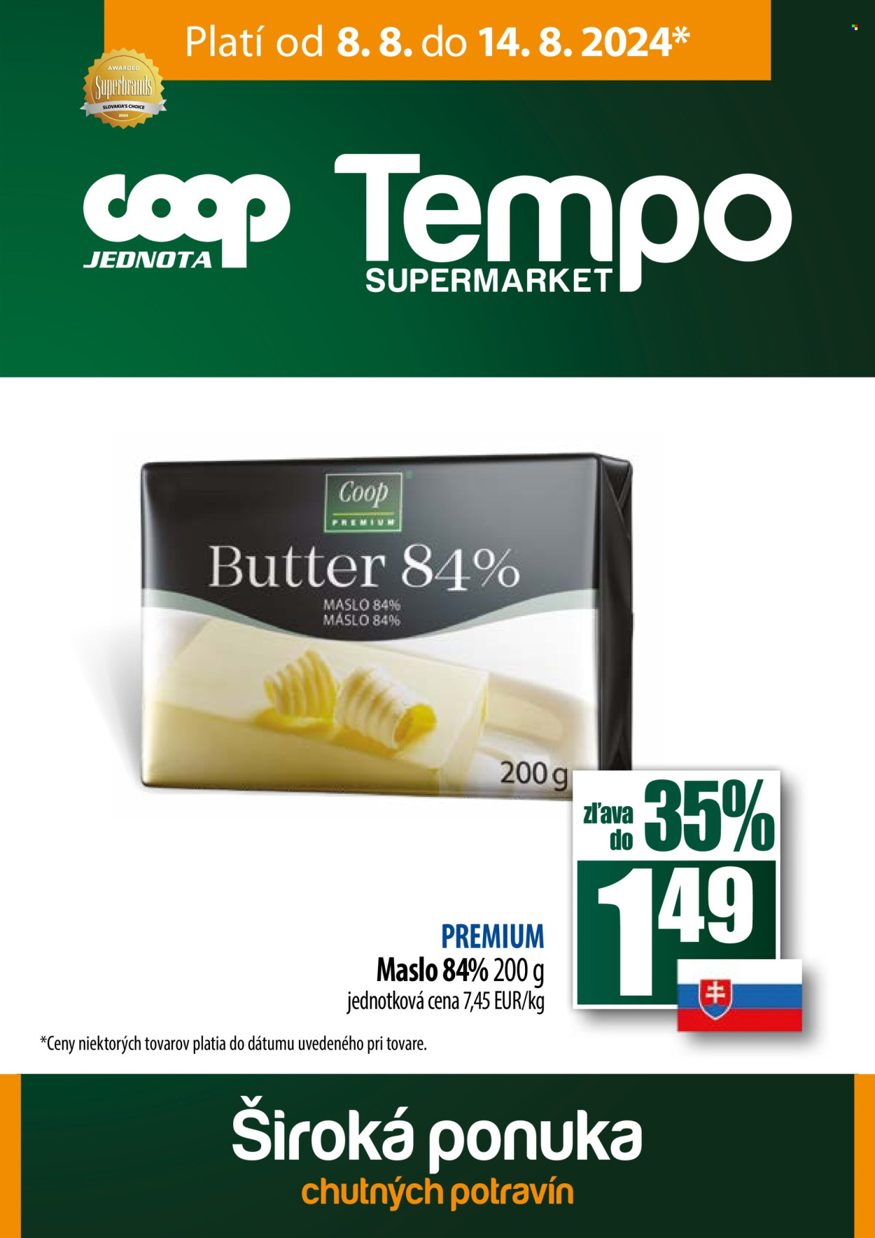 Leták COOP Jednota - 8.8.2024 - 14.8.2024. Strana 1