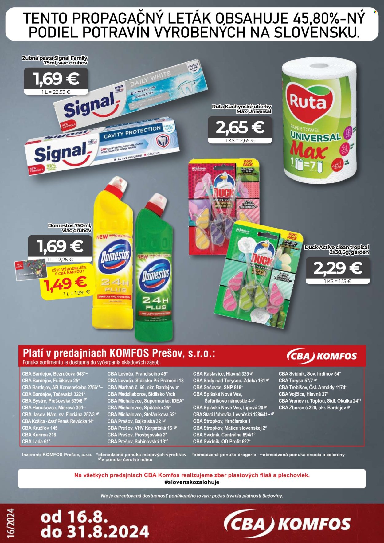 Leták CBA Komfos - 16.8.2024 - 31.8.2024. Strana 16
