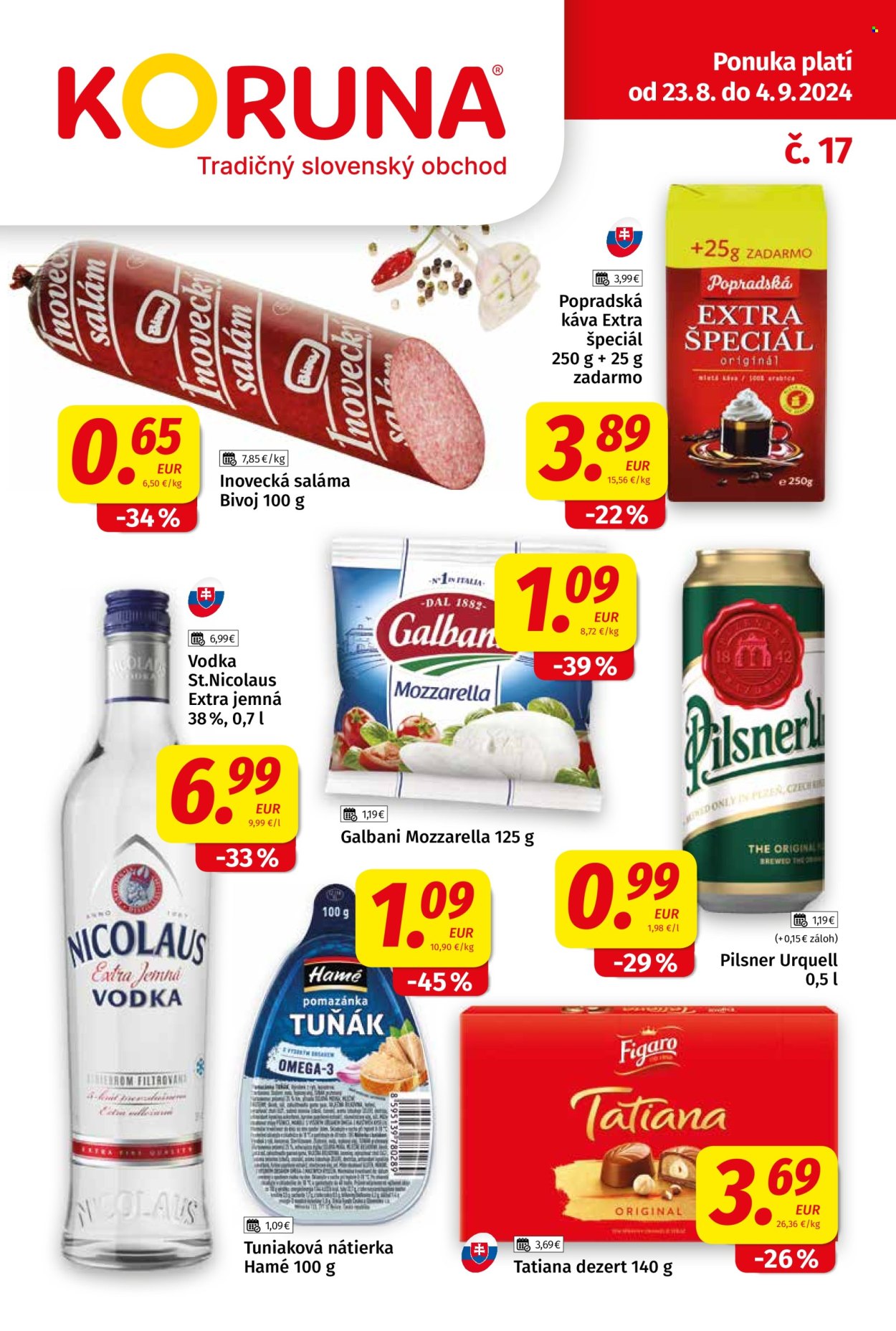 Leták Potraviny KORUNA - 23.8.2024 - 4.9.2024. Strana 1