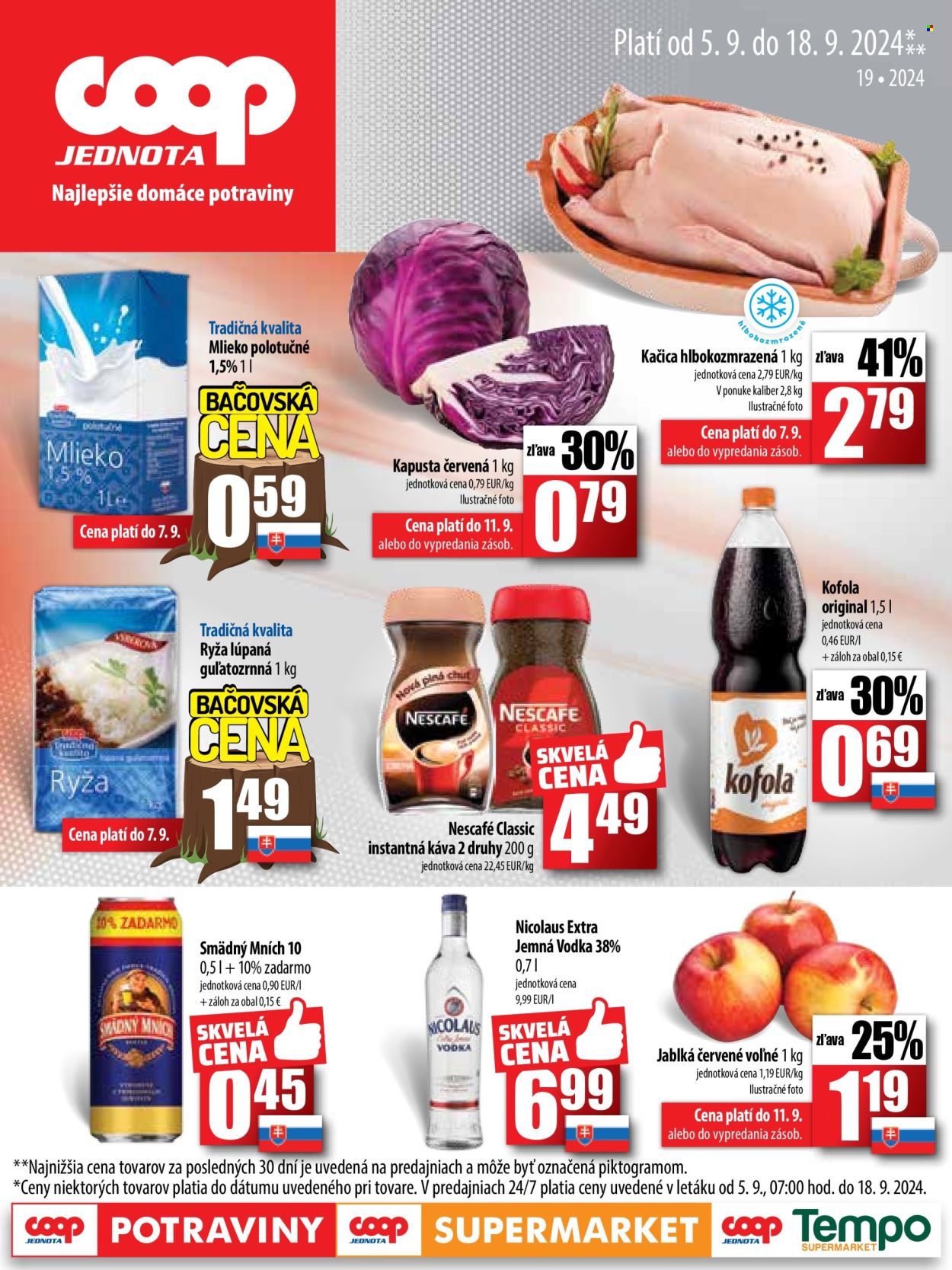 Leták COOP Jednota - 5.9.2024 - 18.9.2024. Strana 1