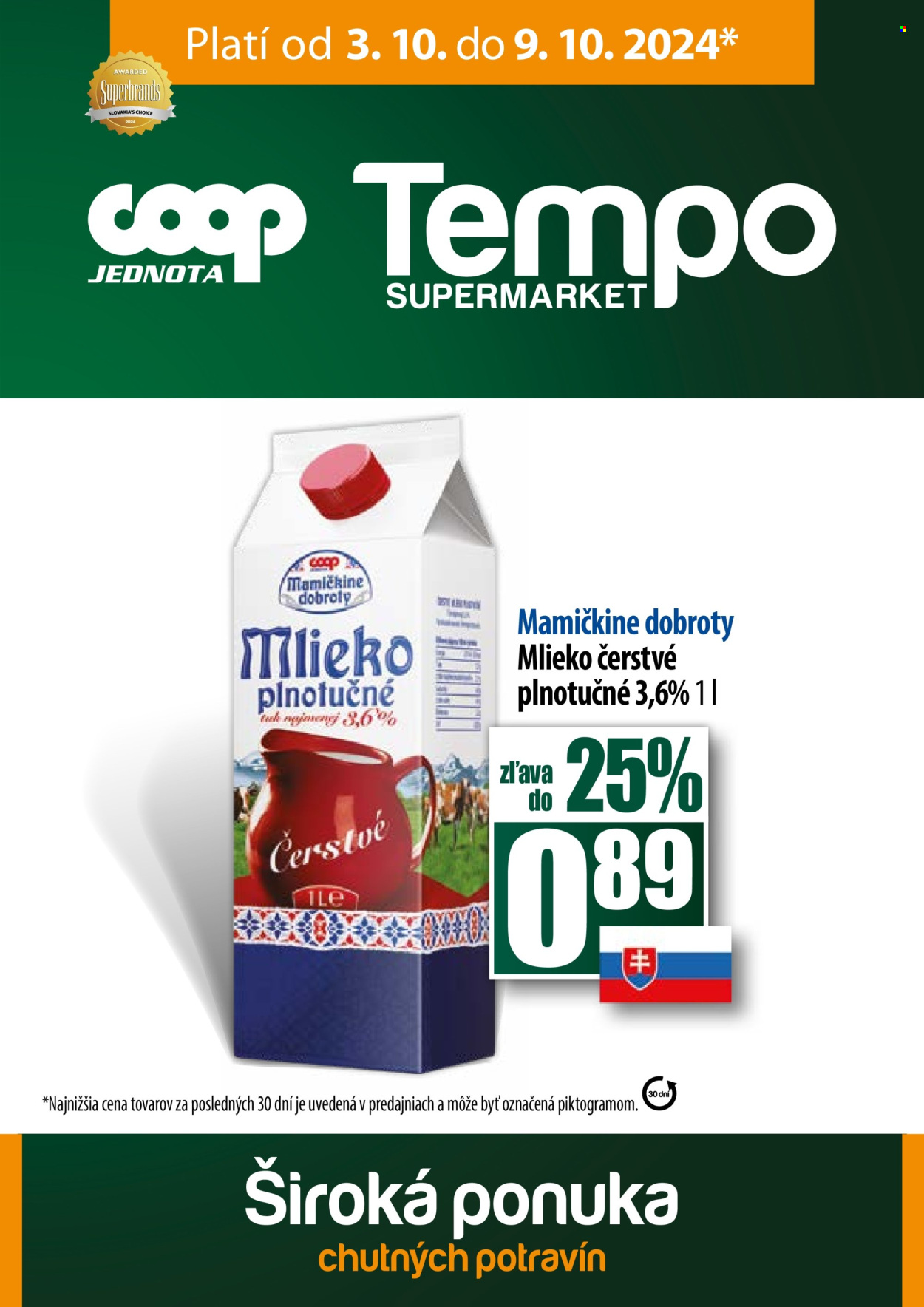 Leták COOP Jednota - 3.10.2024 - 9.10.2024. Strana 1