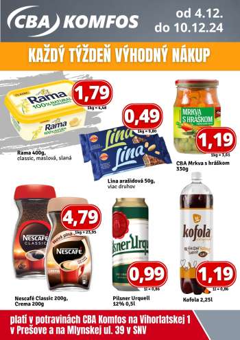 Leták CBA Komfos - 4.12.2024 - 10.12.2024.