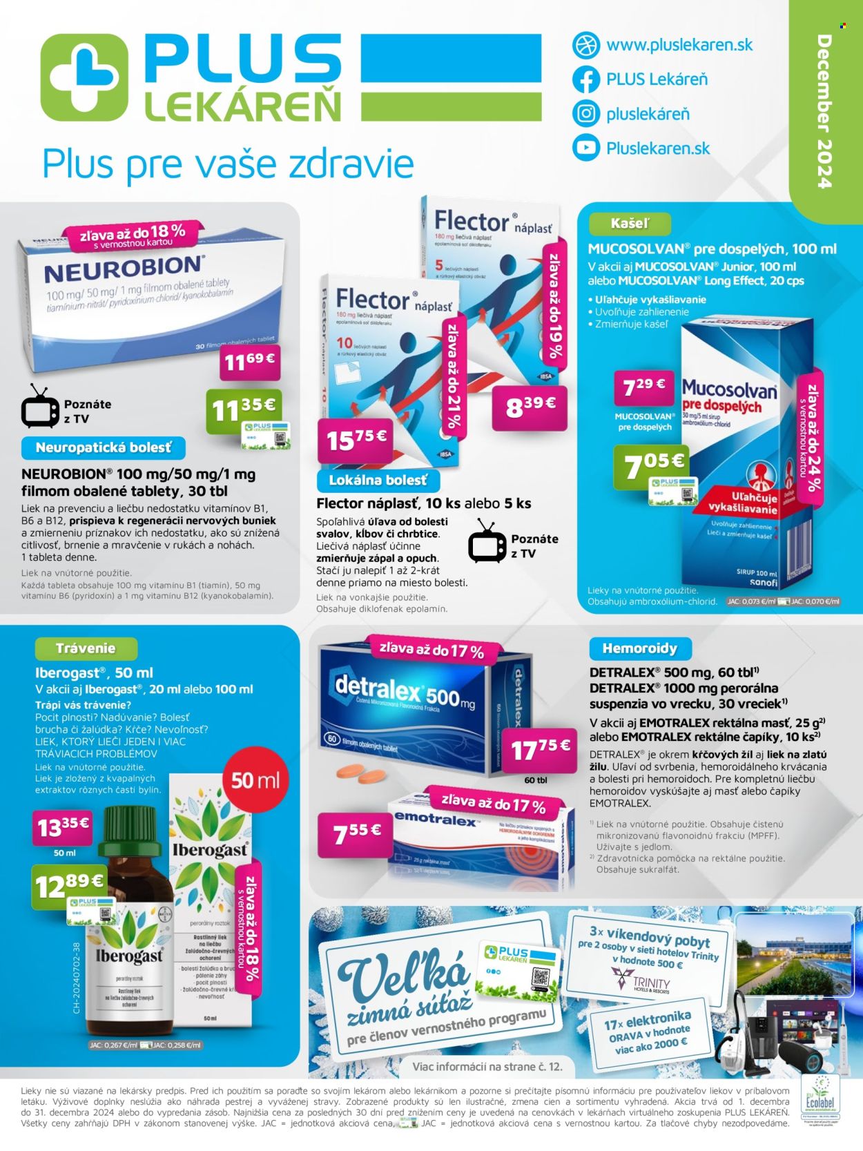 Leták Plus lekáreň - 1.12.2024 - 31.12.2024. Strana 1