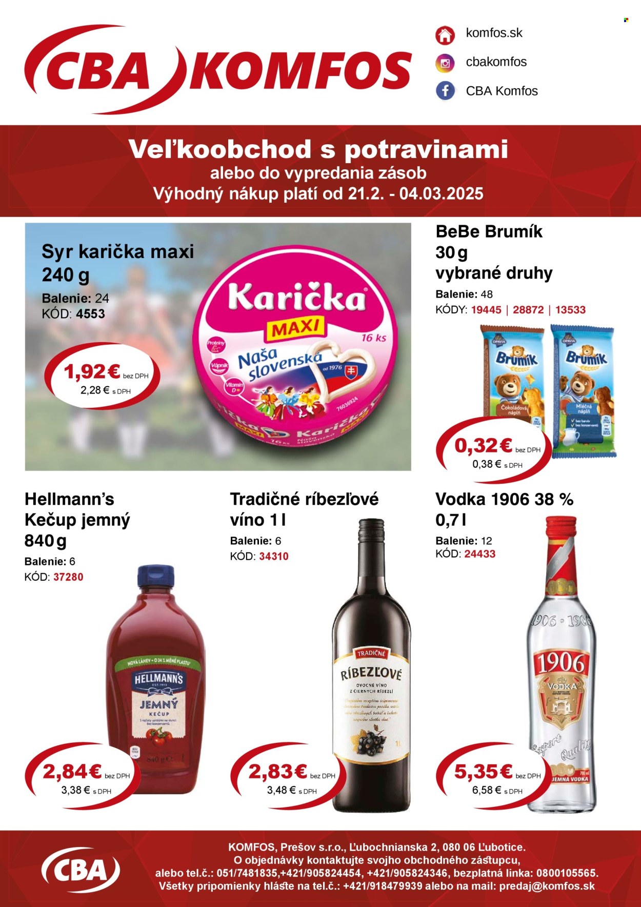 Leták CBA Komfos - 21.2.2025 - 4.3.2025. Strana 1