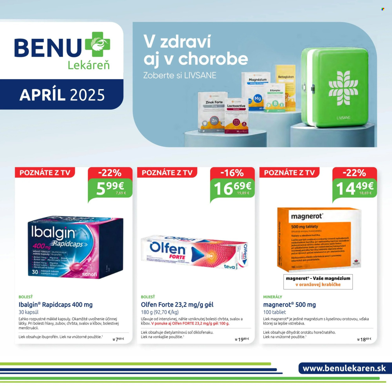 Leták BENU Lekáreň - 1.4.2025 - 30.4.2025. Strana 1