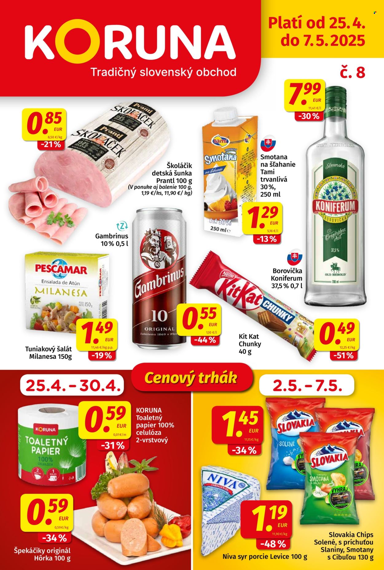 Leták Potraviny KORUNA - 25.4.2025 - 7.5.2025. Strana 1