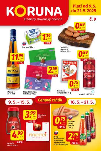 Leták Potraviny KORUNA - 9.5.2025 - 21.5.2025.