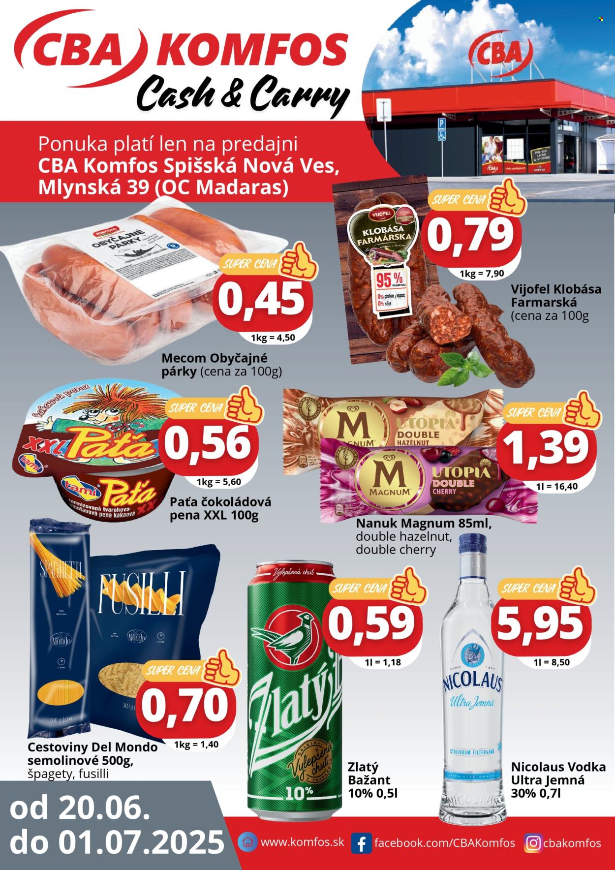 Leták CBA Komfos - 20.6.2025 - 1.7.2025. Strana 1